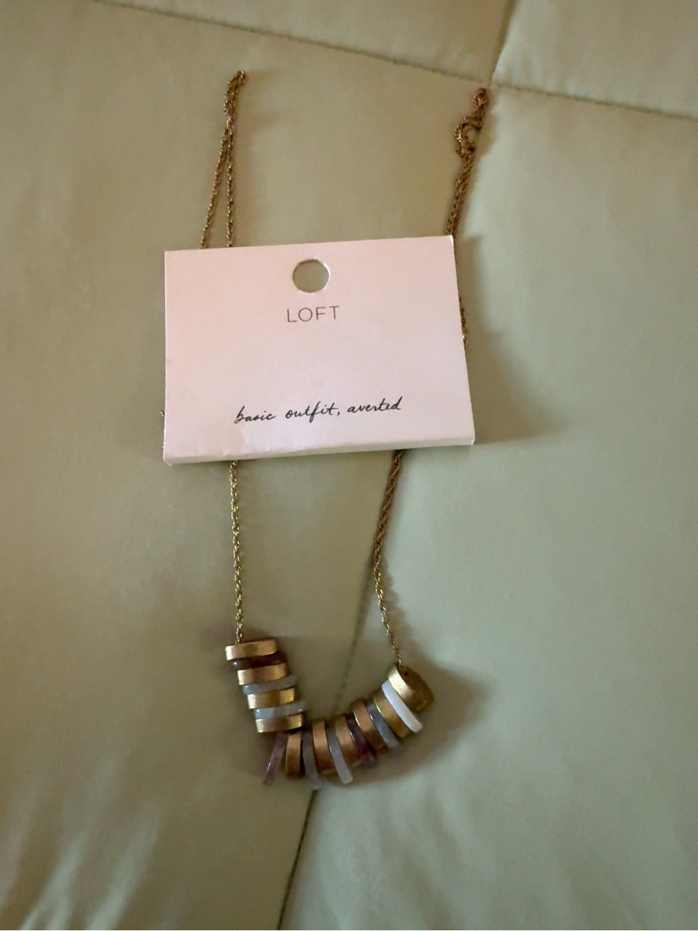 #0313 LOFT Gold Tone Disc Statement Necklace | Neutral Multi-Color | Adjustable